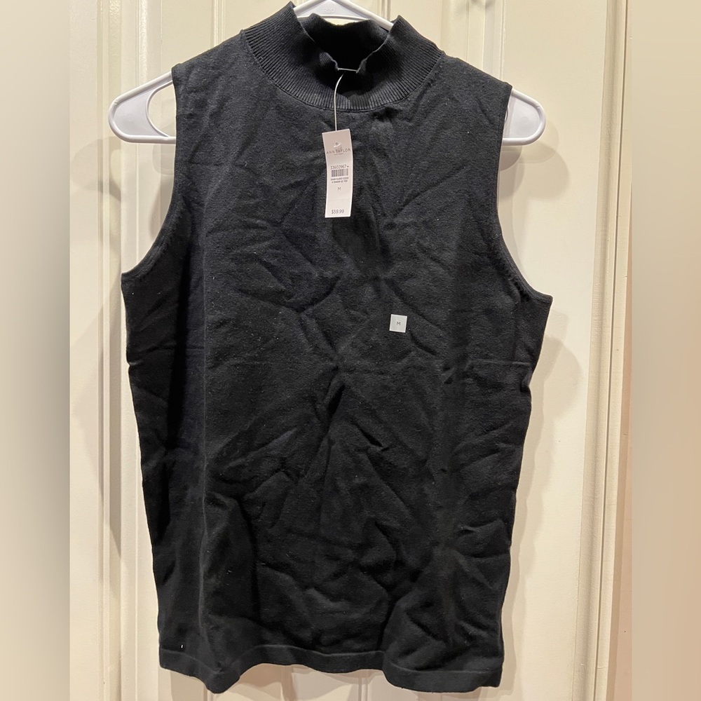 Ann Taylor Black Sleeveless Mock High Neck Top Blouse Sz M NWT